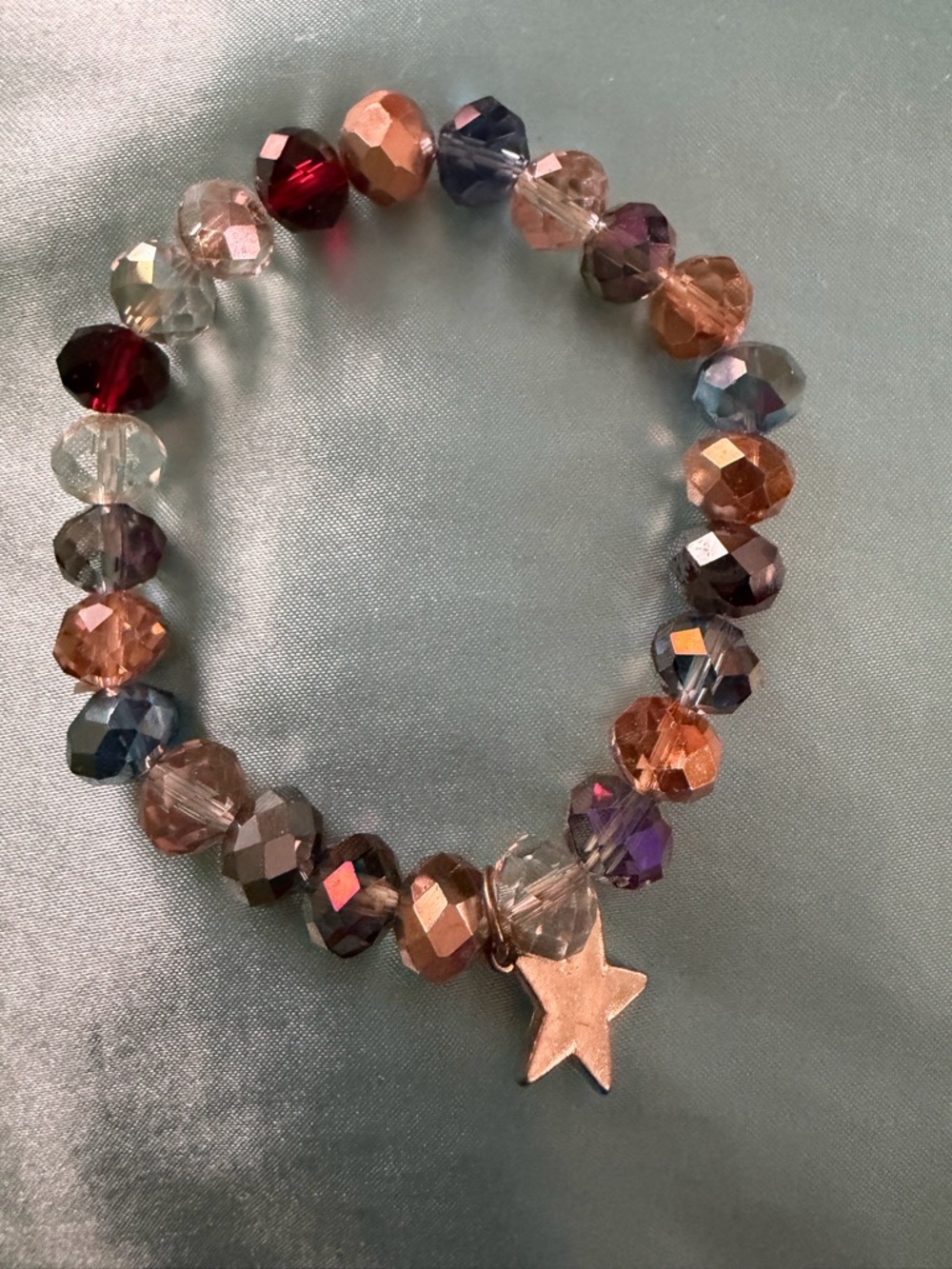 Multi-Color Faceted Bead Stretch Bracelet with Star Charm - NWOT